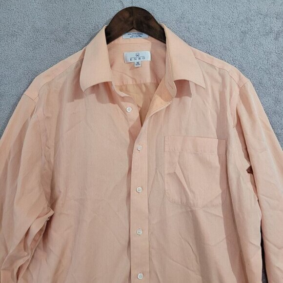 Enro Mens Peach Long Sleeve  Dress Shirt‎ Size 16 100% Cotton  JCT - Picture 5 of 8